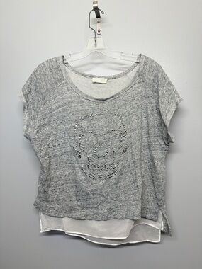 ZARA Light Gray Skull Rhinestone T-Shirt